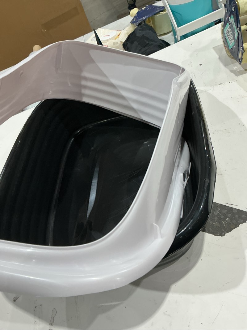 Condition photo showing As Is for arm & hammer rimmed cat litter box with high sides and microban, made in usa | tall sturdy walls help contain spray, scatter and spills, easy everyday scooping, durable tray suits messy diggers at home pearl white/ dark gray standard