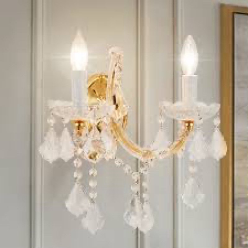 Crystal Wall Sconce Lighting, 2-Light Modern Crystal Wall Light Fixture Bathroom Maria Theresa Wall 