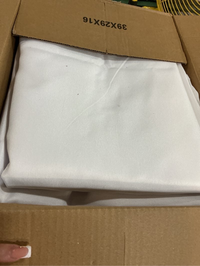 Condition photo showing New/Like New for fitable white tablecloths for rectangle tables, 6 pack - 70 x 120 inches - reusable and washable table clothes for 6-8 ft tables, polyester fabric table covers for wedding, party, banquet white 70x120 in, 6 pack
