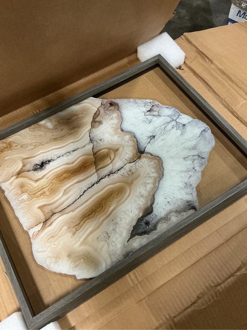 Condition photo showing Good Condition for Kate and Laurel Blake Three Wonders Framed Printed Glass Wall Art by Emiko and Mark Franzen of F2Images, 18x24 Gray, Decorative Gemstone Art Wall Décor