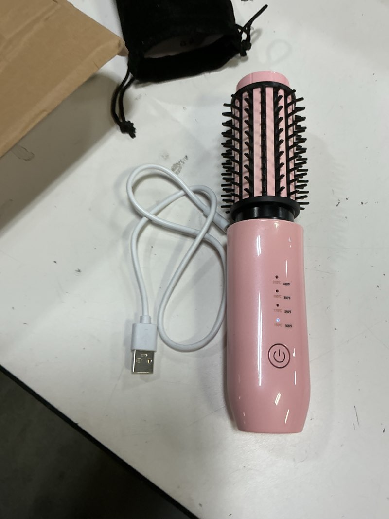 Condition photo showing New/Like New for caresky® cordless curling iron brush, 1.5 inch mini travel hair curler with 200 million negative ions, portable heated round straightener brush rechargeable for curl, touch-up obsidian black
