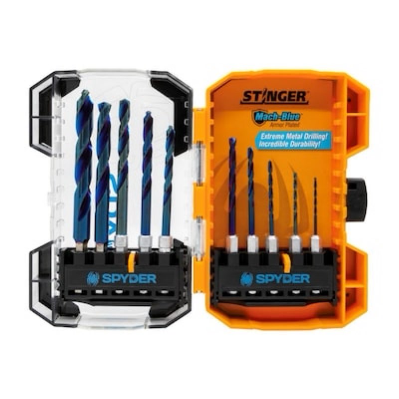 spyder stinger mach-blue 10 -piece assorted 1/4-in high-speed steel jobber length twist drill bit set
