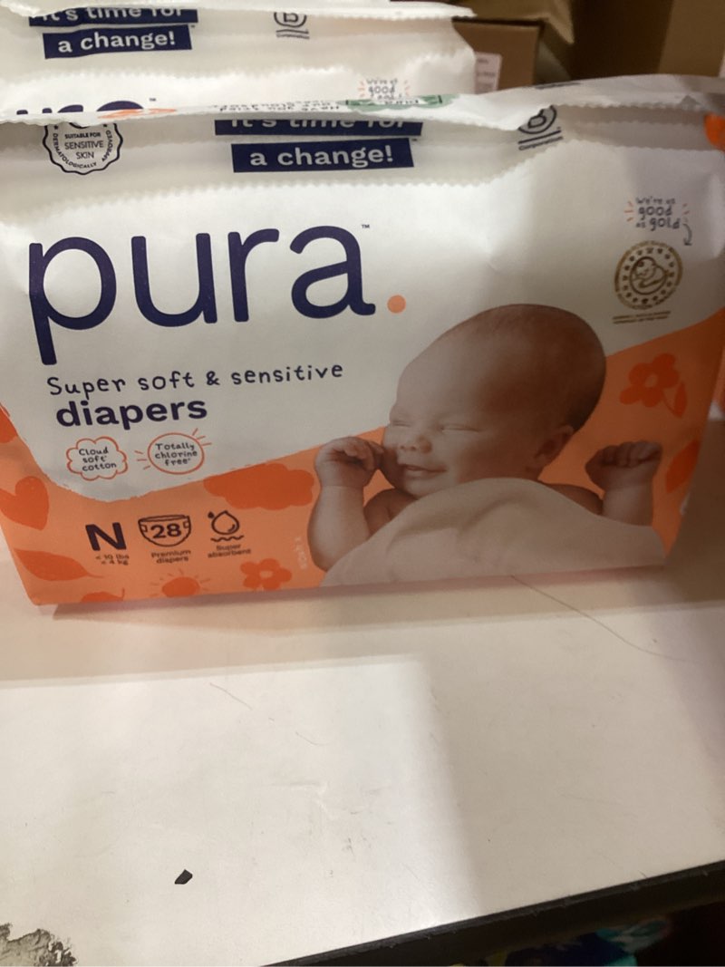Condition photo showing Good Condition for pura newborn baby diapers - size n (up to 10 lbs), 28 count, cloud soft disposable diapers for sensitive skin, totally chlorine free, blowout blocker & wetness indicator size 0 28