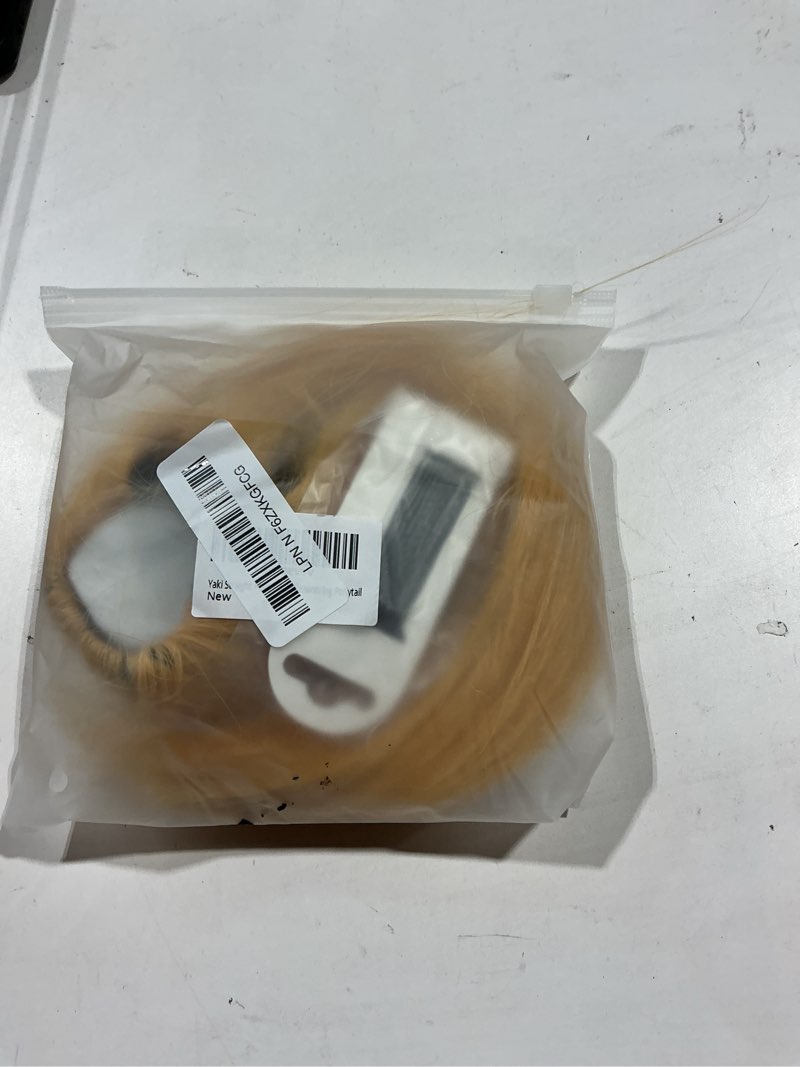Condition photo showing Good Condition for yaki straight ponytail extension for black women, 14 inch honey blonde fluffy thick fake hair piece, short clip in heat resistant synthetic drawstring ponytail #144 honey blonde 14 inch