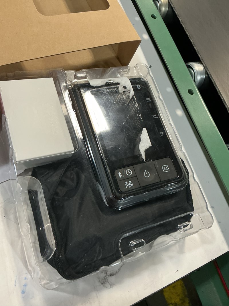 Condition photo showing As Is for bluetooth upper arm blood pressure monitor for 2 users, wide range cuff fits most, (stores 198 total results), connects to health app for ios and android