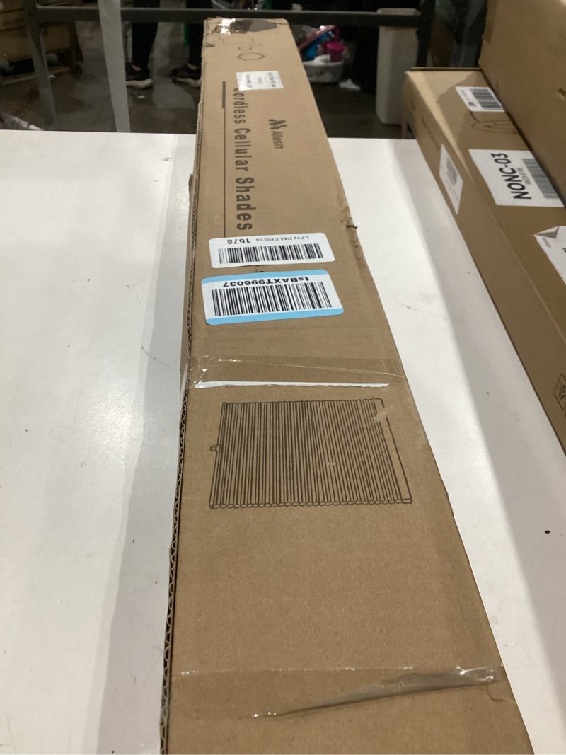 Condition photo showing As Is for Allesin Cellular Shades Cordless Blackout Honeycomb Blinds for Indoor Windows, Thermal Insulated Window Shades Noise Reduction, Easy to Install, Perfect for Bedroom/Living Room, Grey 23" W x 64" H Gray-white (Blackout) 23"W x 64"H