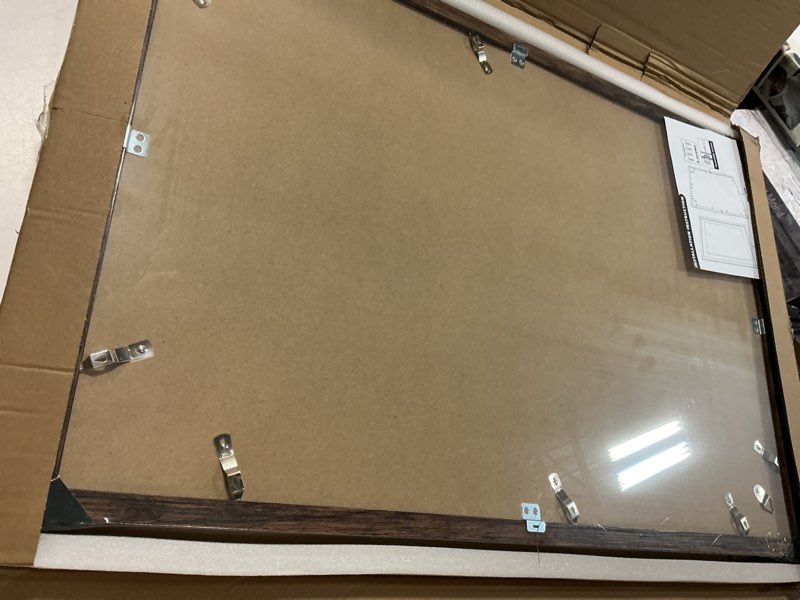 Condition photo showing New/Like New for 20x30 frame set of 2, rustic brown wood style - display 16x24 picture with mat or 20 x 30 poster without mat, wall mounting horizontal and vertical rustic brown 20x30 in