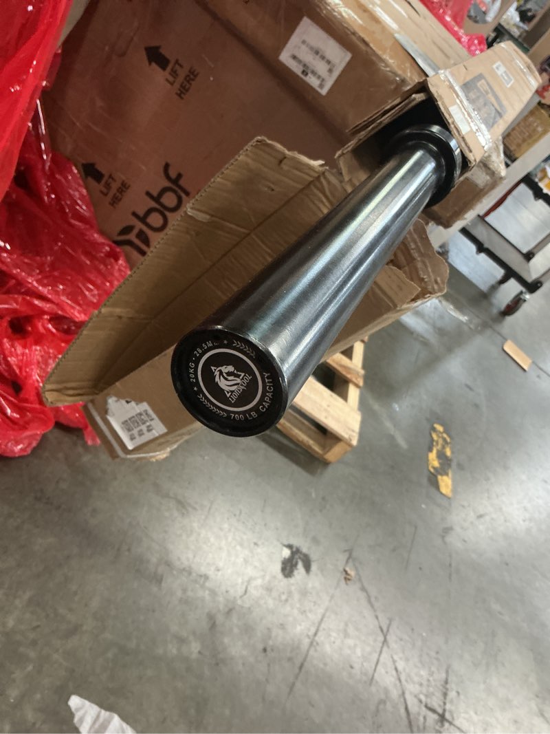 Condition photo showing Good Condition for LIONSCOOL 7FT Olympic Barbell for Weightlifting, Power Lifting, 2 Inch Strength Training Bar for Squats, Deadlifts, Presses, Rows, Curls - 700lbs/1000lbs/1500lbs Capacity Black E-coating, 700LBS, Center Knurl