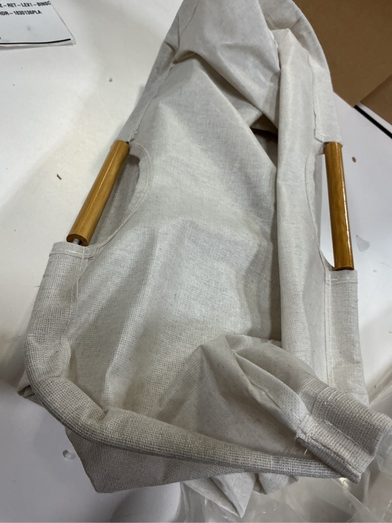 Condition photo showing Good Condition for STORAGE MANIAC 3-Pack Large Laundry Hamper, 80L (21.1 Gal) Collapsible Laundry Basket with Bamboo Handles, Freestanding Waterproof Clothes Hamper for Laundry Room, Bedroom, Dorm, Towels, Toys, Beige Beige 80L x 3