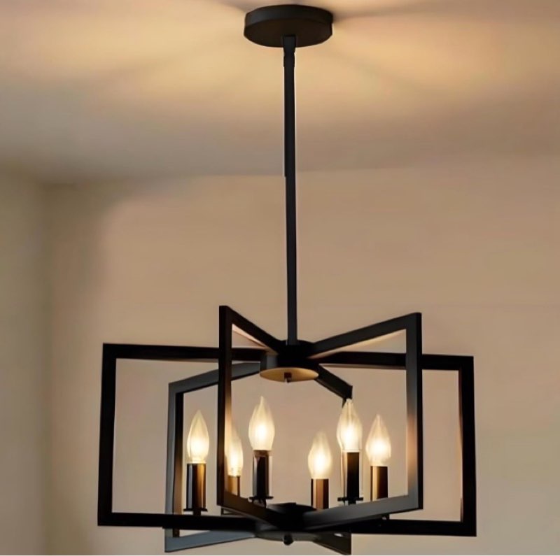(Incomplete) XOFUGEM Modern 6-Light Black Chandelier, 6-Light Farmhouse Ceiling Light Fixture, Adjustable-Height 