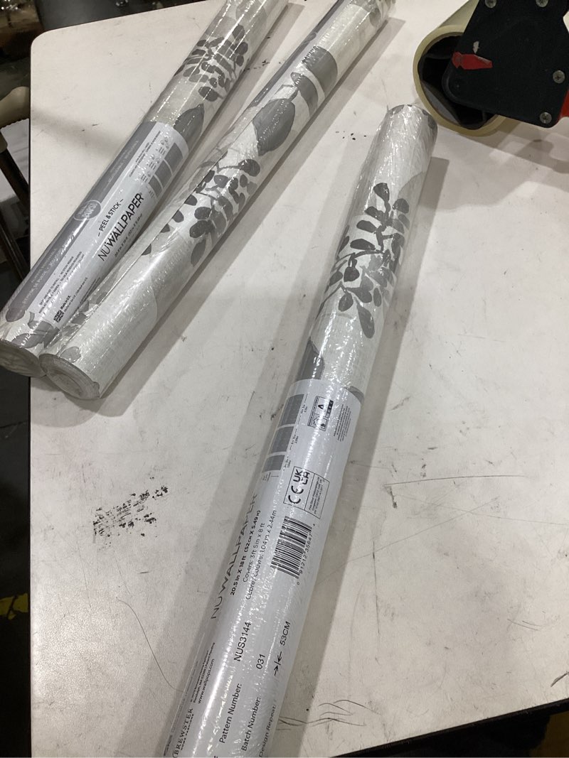 Condition photo showing New/Like New for nuwallpaper by wallpops nus3144 breezy peel & stick wallpaper, grey gray