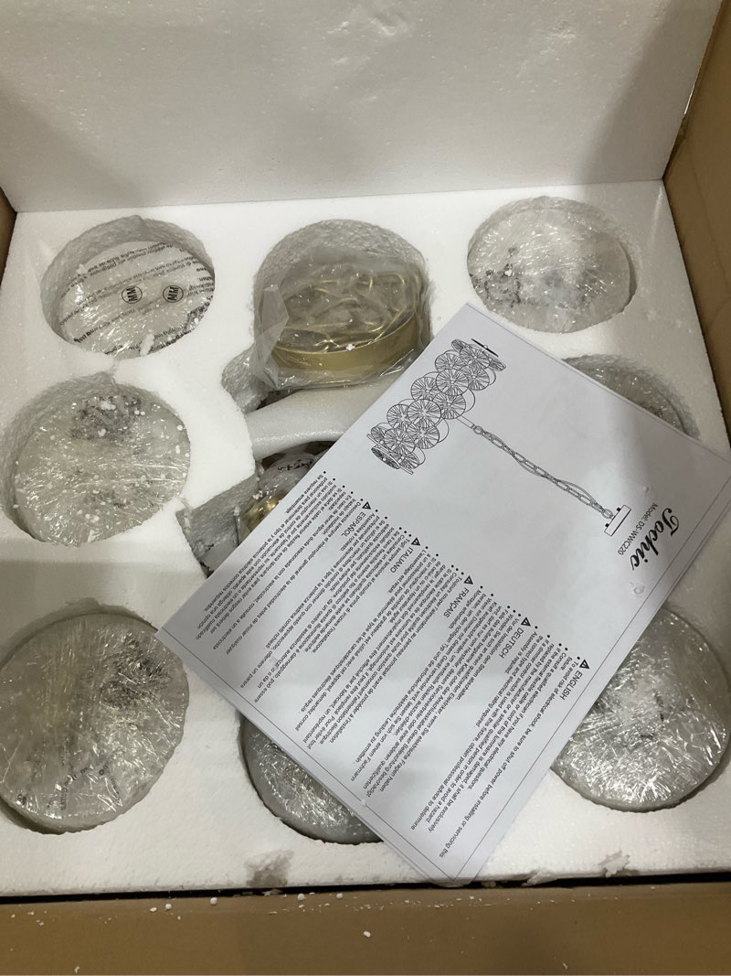 Condition photo showing New/Like New for TOCHIC Modern Glass Chandelier 24", 3 Tiers Luxury Gold Ceiling Light Fixtures for Dining Room, Farmhouse Foyer Chandeliers Round Pendant Hanging Light for Living Room, Kitchen Island, Bedroom 24 inch