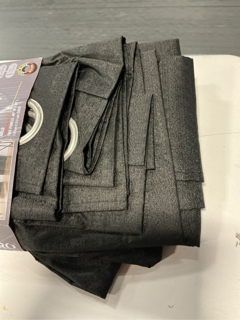 Condition photo showing Good Condition for sun zero 2-pack arlo textured thermal insulated grommet curtain panel pair, black, 40" w x 84" l