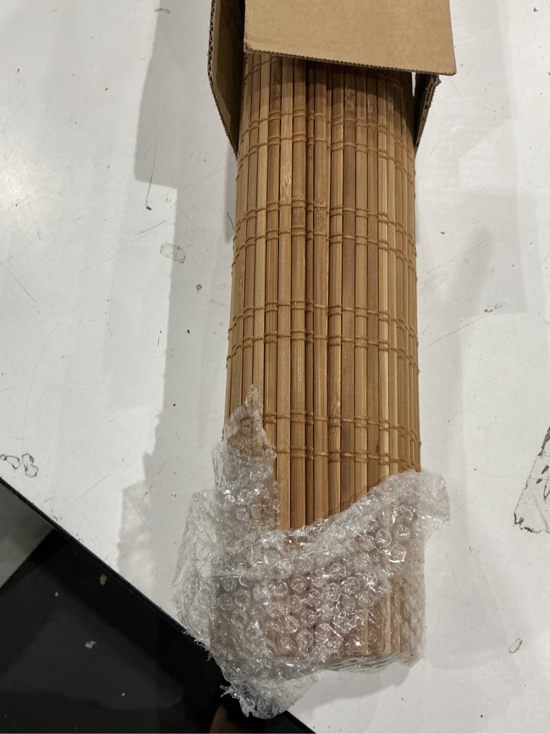 Condition photo showing Good Condition for similarly cordless bamboo roman shades for windows, natural woven wood window shades with 6 inches high valance, custom lined privacy room darkening window blinds for doors, windows, natural