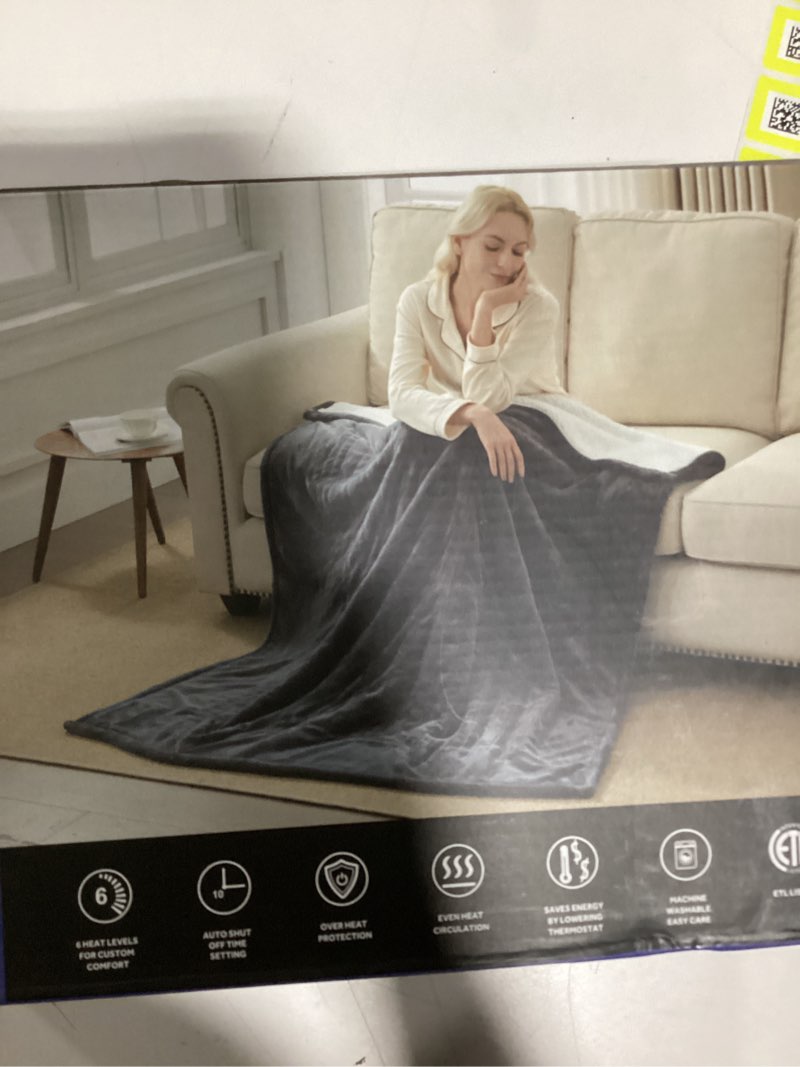 Condition photo showing Good Condition for sealy electric blanket throw size 50"*60",super cozy flannel to sherpa reversible heated blanket throw with 6 heating levels & 2-10 hours auto off overheating protection machine washable,charcoal charcoal throw size 50"x60"
