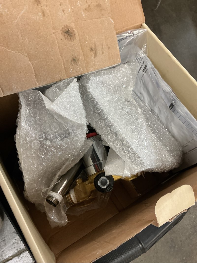 Condition photo showing As Is for allen + roth chesler brushed nickel 1-handle single function 6-in square bathtub and shower faucet valve included