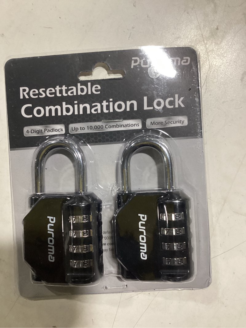 Condition photo showing New/Like New for Puroma 2 Pack Combination Lock for Locker 4 Digit Outdoor Waterproof Padlock for School, Gym, Sports, Fence, Toolbox, Gate, Case, Outdoor, Hasp Storage (Black) 2 Black