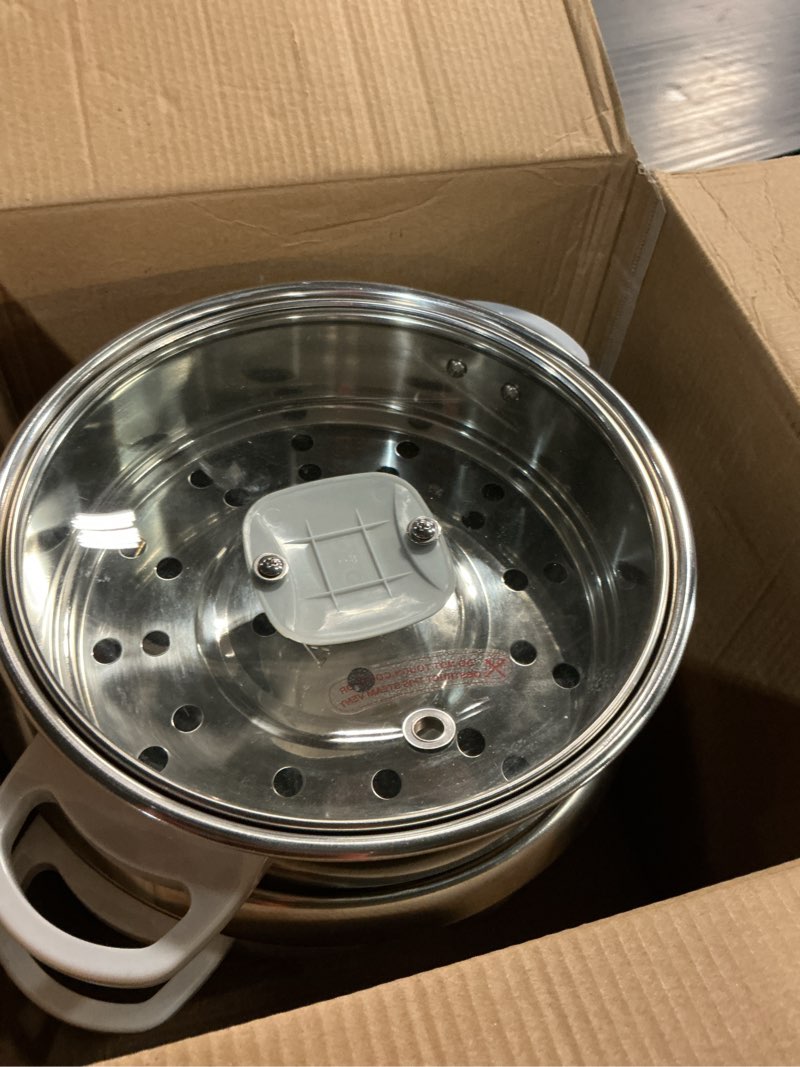 Condition photo showing As Is for aroma housewares 14-cup (cooked) / 3qt. select stainless pot-style rice cooker, & food steamer, one-touch operation, automatic keep warm mode, white (arc-757-1sg)