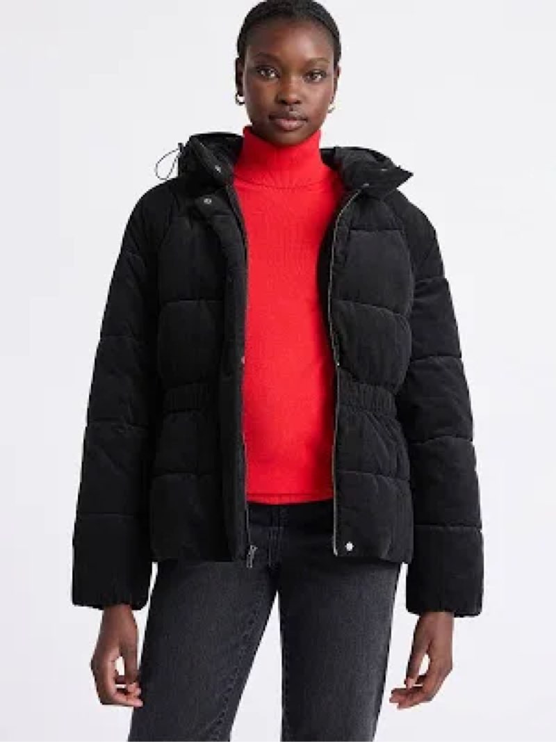 Free assembly woman’s side tie puffer jacket with hood