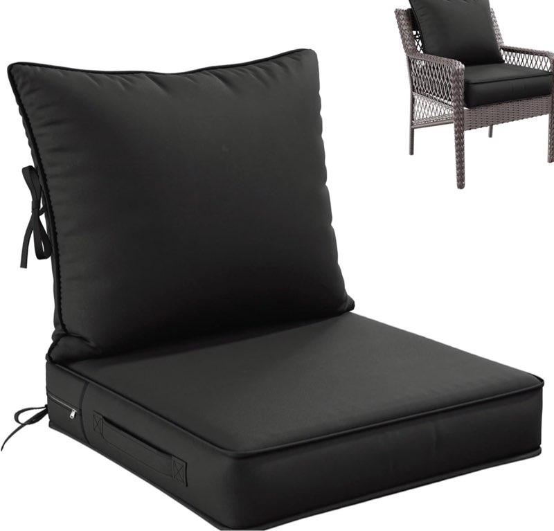 Premium Outdoor Seat Cushion Chair Cushions for Patio Furniture 22 L X 22 W X 4 H Waterproof & Fade Resistant Deep Seat and Backrest Cushion Set with Removable Covers for Chair, Sofa 22*22*4 in Black
