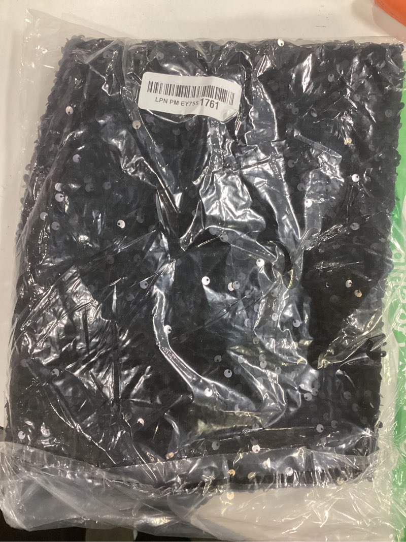 Condition photo showing New/Like New for ADWAXDA Sparkly Skirt for Women, Elastic High Waist Sequin Maxi Skirt, Night Out Evening Party Cocktail Long Glitter Skirt Black Large