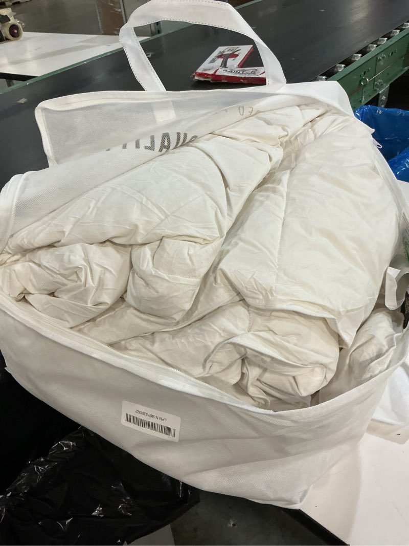 Condition photo showing As Is for l lovsoul down comforter king size, 850+ fill power hotel style bedding comforter, 1200tc, fluffy ultra soft all season white duvet insert with 8 corner tabs king white