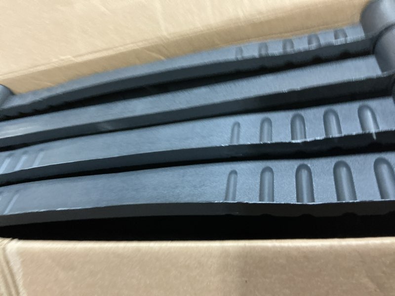 Condition photo showing New/Like New for plano 4-shelf plastic storage shelves, 48” x 23” x 14”, 200lb capacity, pantry, office, closet and garage shelves, easy to assemble, durable plastic shelving unit