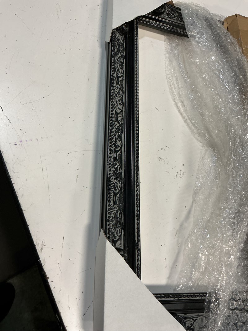 Condition photo showing Good Condition for solid wood canvas frame for 16x20” oil paintings, 1.8” wide finished ornate frame, vertical or horizontal display for home office wall decor, no back & cover (black) 16x20" black