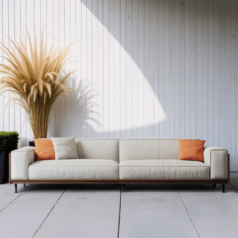 Incomplete box 2 of 2)111.81\" Comfortable 4-person Wood Sofa, Includes 3 Matching Cushions, Features Removable And Machine Washable Sofa Cover, Easy To Assemble