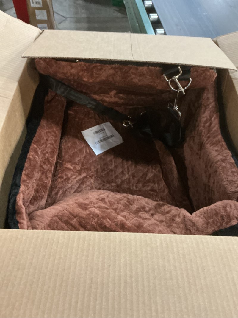 Condition photo showing As Is for Dog Car Seat for Small/Medium Dogs,Pet Booster Seat with Harness,Memory Foam and Velvet,Safety Comfy Car Travel Pets Carrier,Interior Elevate,Washable and Detachable,Storage Pocket.(H-Black/Brown) Black outside Brown inside