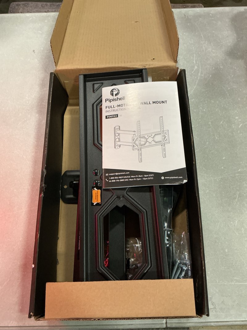 Condition photo showing New/Like New for pipishell full motion tv wall mount for 26-65 inch flat curved tvs, heavy duty single articulating arms, corner tv mount up to vesa 400x400mm and 77lbs, support swivel, tilt, level adjustment
