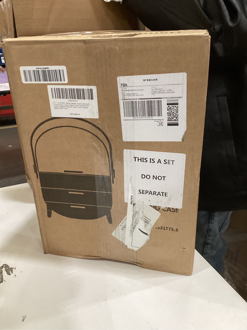 Condition photo showing New/Like New for CANITORON Makeup Organizer,Large Capacity Skincare Organizer for Vanity,Cosmetic Organizer with 2 Drawers and Transparent Cover for Bedroom Countertop and Bathroom Countertop Storage.(Gray) Clear Gray Large