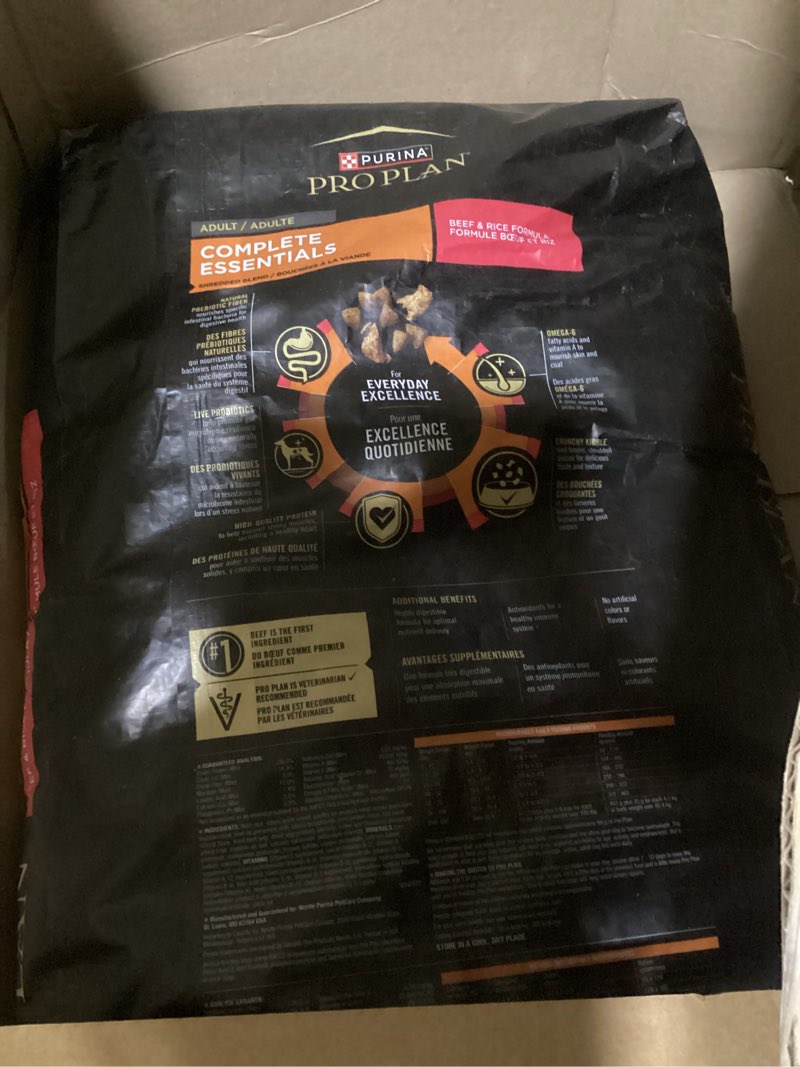 Condition photo showing New/Like New for purina pro plan complete essentials shredded blend beef and rice dog food dry formula with probiotics for dogs - 35 lb. bag beef & rice shredded blend 35 pound (pack of 1)