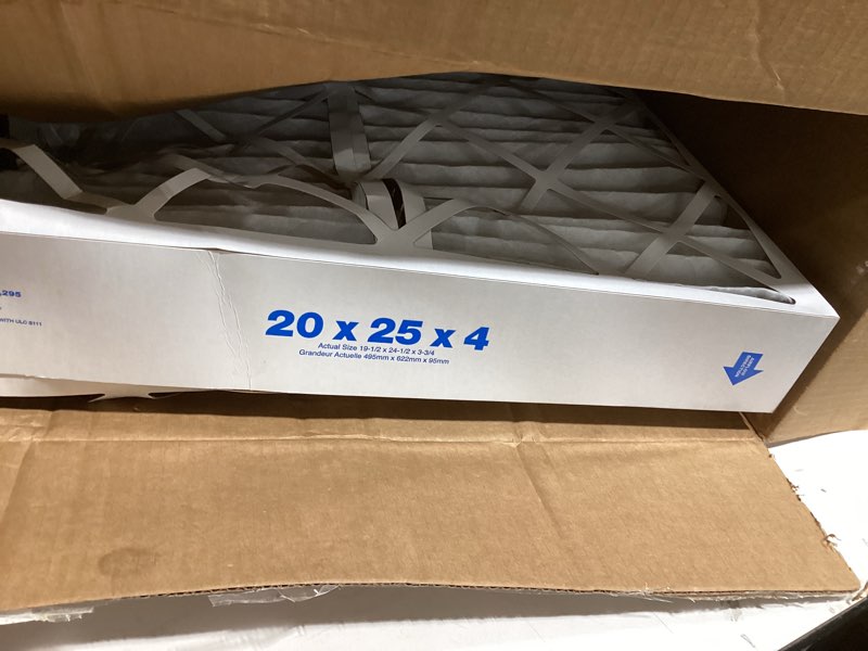 Condition photo showing As Is for aerostar 20x25x4 merv 8 air filter, 2 count, actual size (19.50 x 24.50 x 3.75) hvac, furnace filter for allergies, dust, pet dander & smoke (mpr 1500 / fpr 10) fits lennox & honeywell devices 2 pack standard merv 8