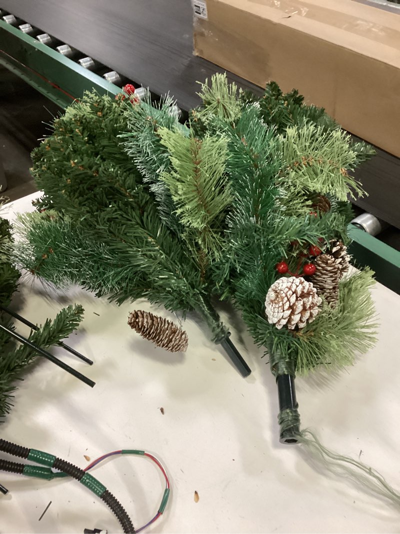 Condition photo showing As Is for Sunnyglade 27" Set of 2 Artificial Outdoor Christmas Trees with 60 LED Lights, Faux Xmas Tree Decor with Ground Spike & 20 Ornaments, Lighted Fake Tree for Indoor Outdoor Christmas Decor