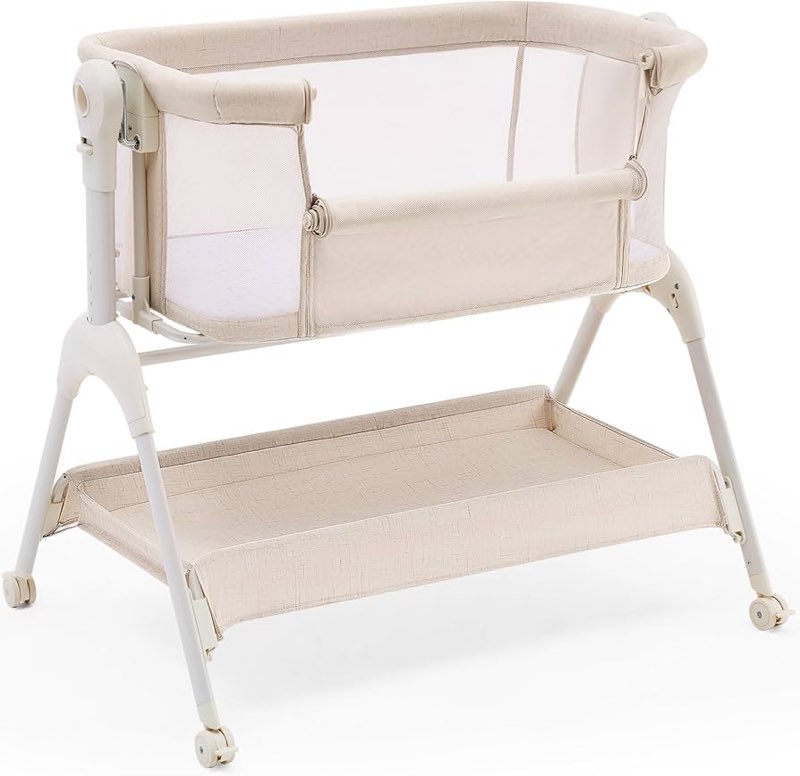 HARPPA Cuddly Baby Bassinet Bedside Sleeper, 3 in 1 Rocking Bassinet with Mattress and Soft Cover, F