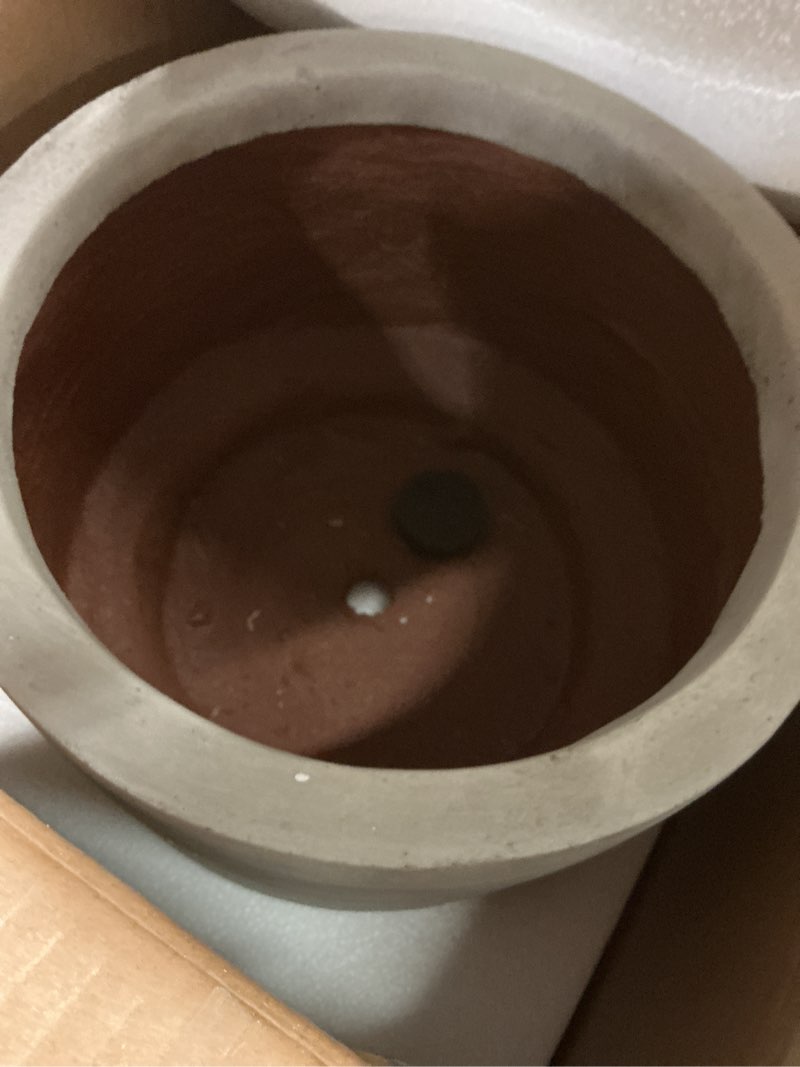 Condition photo showing New/Like New for Kante 10 Inch Dia Concrete Planter, Round Pedestal Design Garden Pot for Indoor Outdoor Plants, Modern Flower Pot with Drainage Hole and Rubber Plug, Weathered Concrete Weathered Concrete 10" Dia x 7.1"H