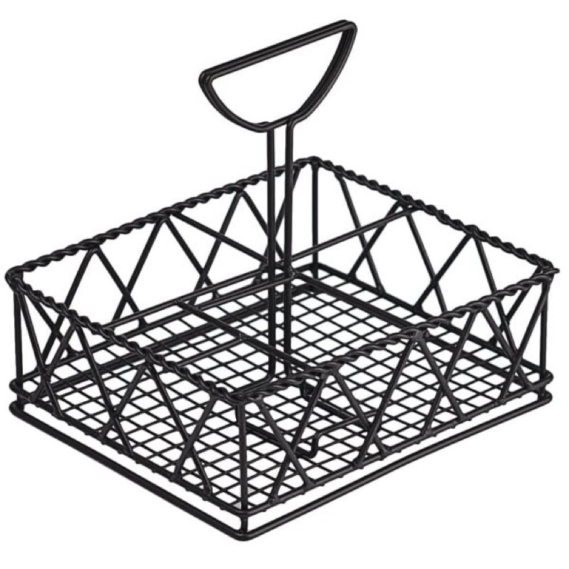 g.e.t. 4-931832 black metal five compartment condiment caddy iron powder coated table caddies collection, 9" x 7", set of 1