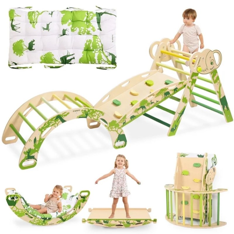 wingyz 8-in-1 Pikler Triangle Set-Foldable Baby Climbing Toys with Cushion,Arch, Ramp & Ladder | Montessori Toddler Climber Indoor Jungle Gym for Kids 