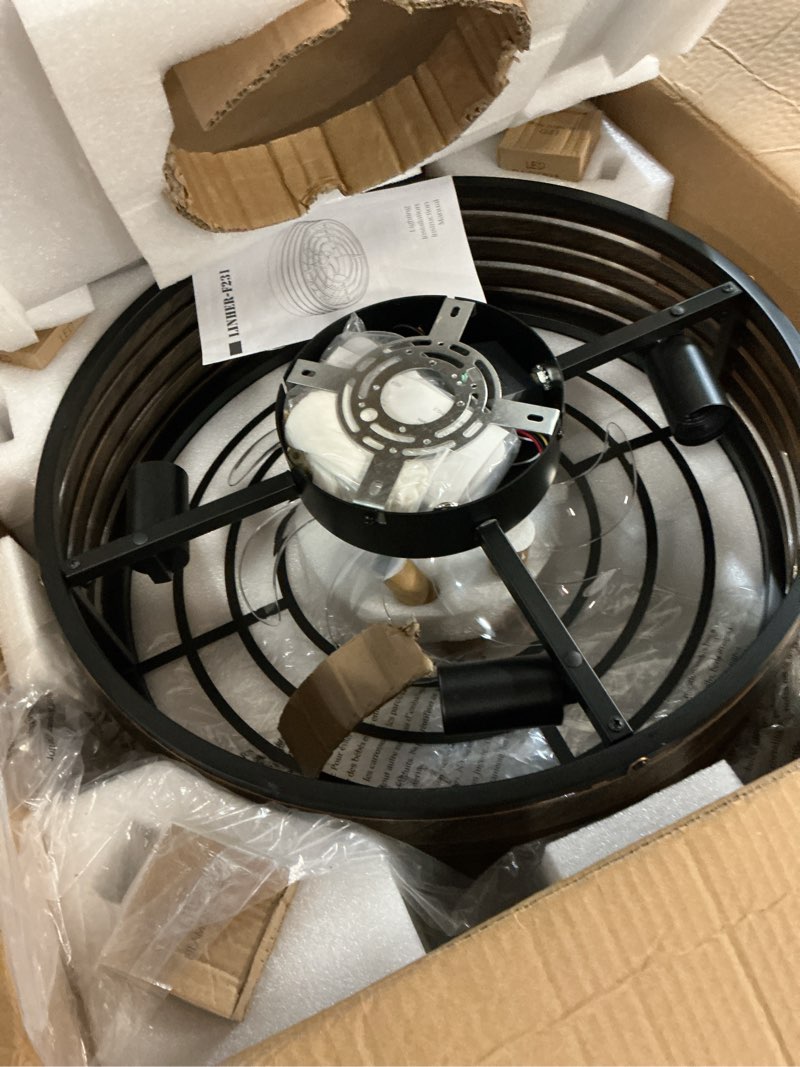 Condition photo showing Good Condition for 20'' flush-mount ceiling fan with dimmable light and memory remote, reversible motor, perfect for bedroom, living room, kitchen, outdoor gazebo, patio, low-profile design bronze cage bronze 20"