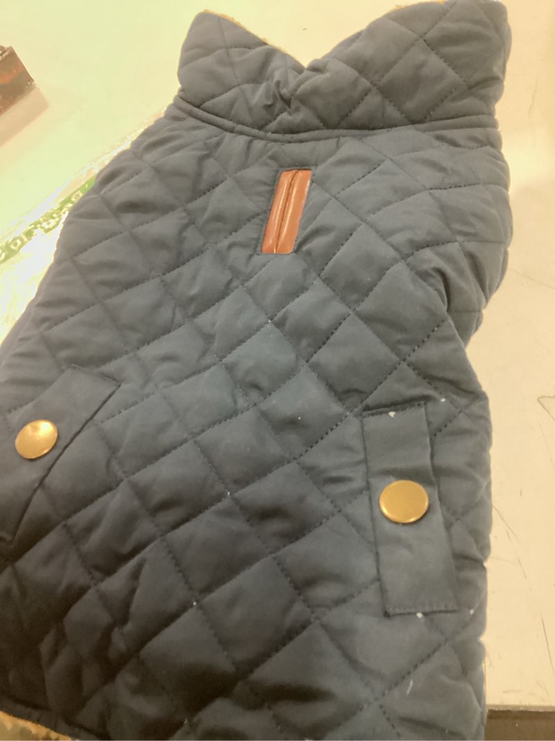 Condition photo showing Good Condition for Queenmore Warm Puffer Dog Coat, Quilting Winter Jacket Ultra Thick Plush Lining with Storage Pockets (Dark Navy, Large) Large Dark Navy