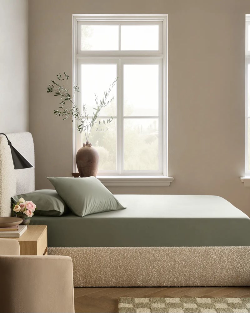 quince organic crisp percale fitted sheet set/dried sage