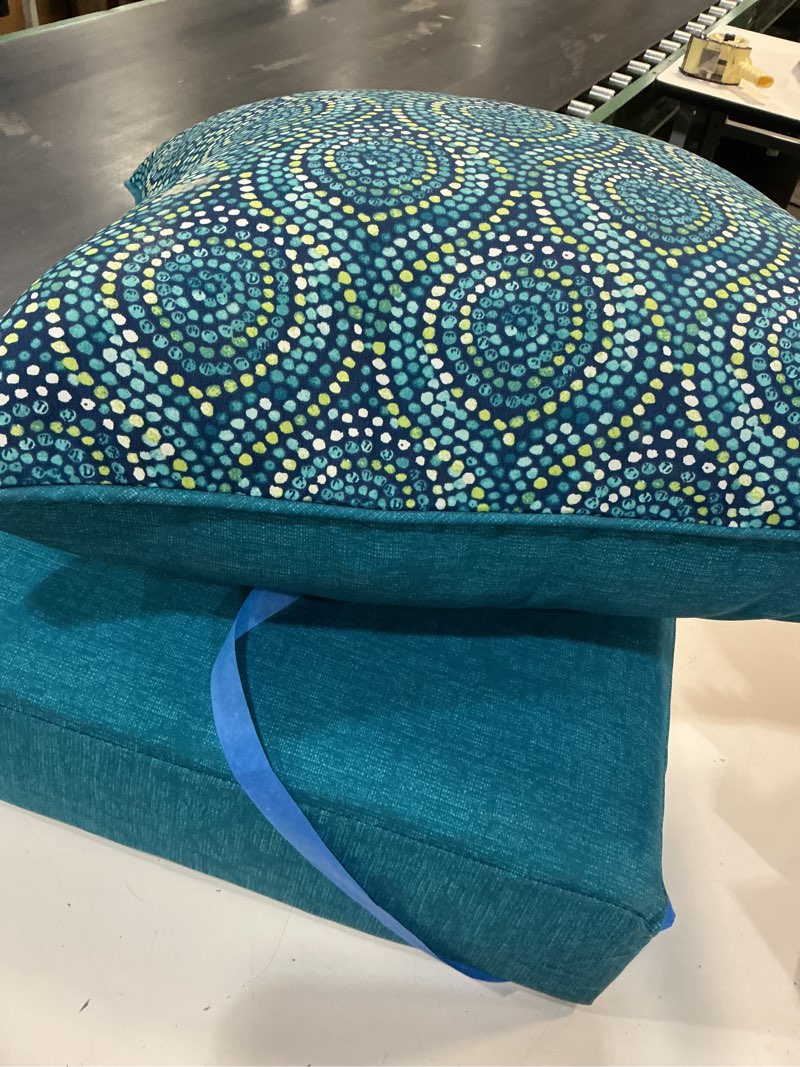 Condition photo showing Good Condition for style selections 24-in x 24-in teal medallion deep seat patio chair cushion