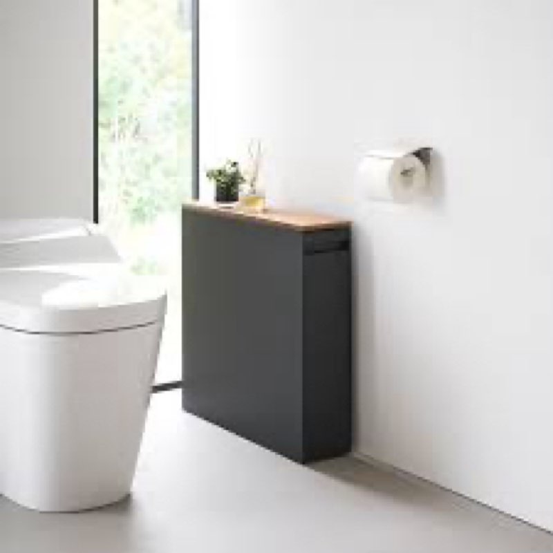 Yamazaki Home Tower Pull-Out Bathroom Storage Cabinet – Slim Bathroom Organizer With Wood Top - Steel + Wood - Holds Up To 12 Rolls Of Toilet Paper And A Toilet Brush
