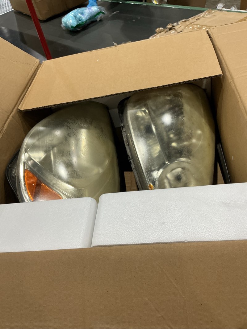 Condition photo showing As Is for for 2004-2005 toyota sienna headlights assembly compatible with 04 05 sienna headlamp with chrome housing amber reflector replacement driver & passenger side 04-05 | sienna