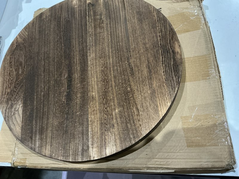 Condition photo showing Good Condition for extra large round ottoman table tray, wooden solid black walnut circle platter decorative serving tray with handle for oversized ottoman home breakfast in bed tea coffee