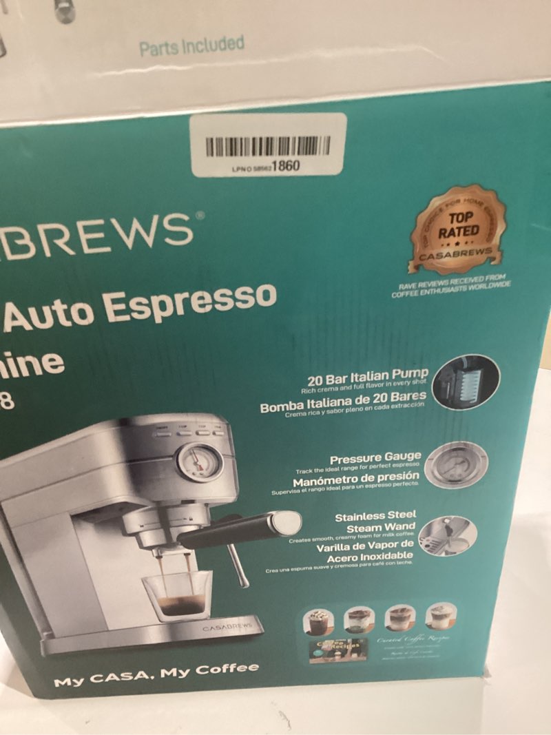 Condition photo showing Good Condition for casabrews cm5418 compact espresso machine with milk frothing steam wand | stainless steel, 20-bar pump, built-in pressure gauge, powerful steam wand for cappuccino latte for home, 34oz water tank a-silver button
