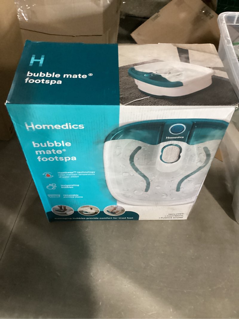 Condition photo showing New/Like New for homedics bubble mate heated foot spa bubble foot massager with raised massage nodes and removable pumice stone