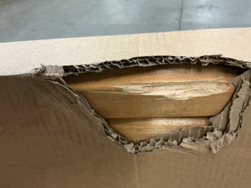 Condition photo showing As Is for 6.1ft h x 3.1ft w (1 panel) freestanding or surface mount enclo solara louvered screen, wood privacy fence, balcony privacy screen, decorative panel, upgrade your outdoor patio, porch or deck, ec18044 dynamic louvered