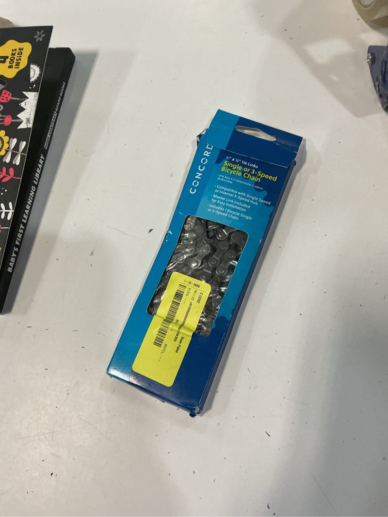 Condition photo showing As Is for concord single or 3-speed replacement steel bicycle chain